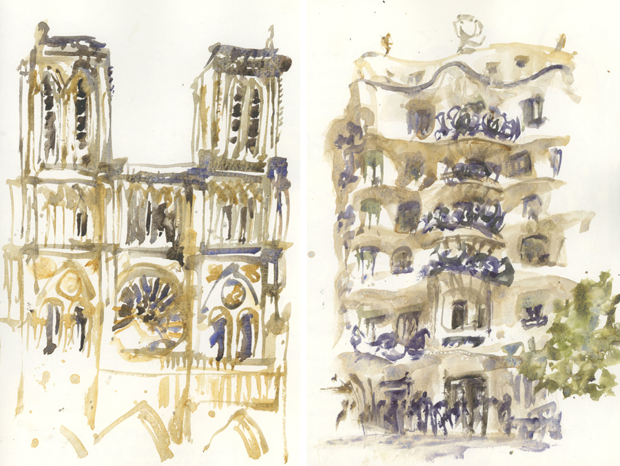 Unipin and DS watercolors on Moleskine sketchbook : r/urbansketchers