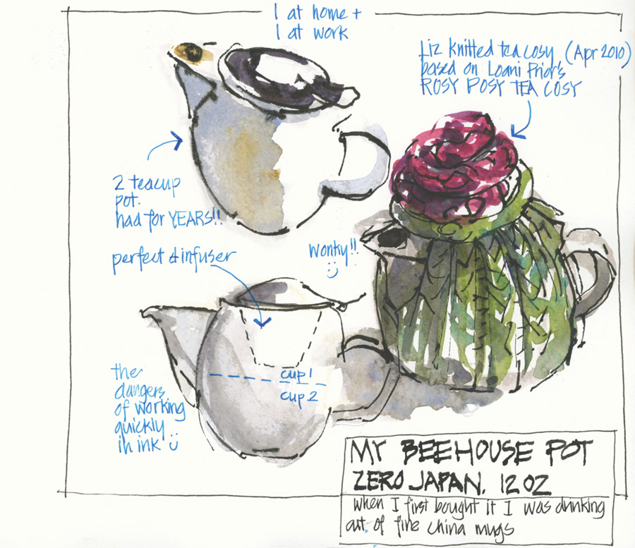 My Entire Teapot Collection - in coloured pencils - Liz Steel